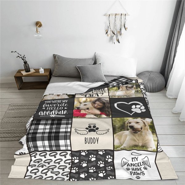 Couverture avec Photos et Nom Personnalisés pour Chien et Chat Cadeau de Noël pour les Amoureux des Animaux de Compagnie