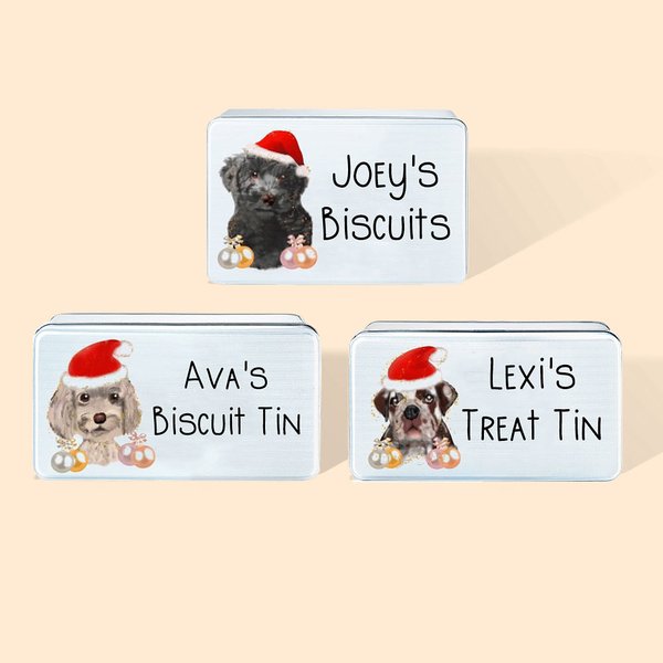 Lata metálica personalizada de Navidad para comida de perros Regalos navideños para mascotas