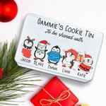 Personalized Cute Christmas Penguin Characters Metal Biscuit Tin