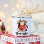 Tasse de camping personnalisée avec nom d'un animal de Noël.