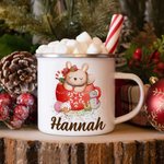 Tasse de camping personnalisée avec nom d'un animal de Noël.