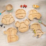 Personalised Animal Bamboo Baby Cutlery Set Food Grade with Suction Cup Birthday Baptism Christmas Gift for Baby New Mom