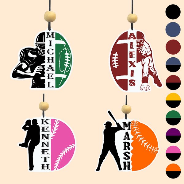 Personalized Football Baseball Wool Felt Air Freshener Scented Ornament with Name Car Decor Birthday Gift for Ball Lovers