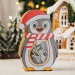 Tirelire en Bois Style Noël Image Pingouin mignon Cadeau Noël pour Enfants