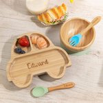 Personalised Animal Bamboo Baby Cutlery Set Food Grade with Suction Cup Birthday Baptism Christmas Gift for Baby New Mom