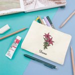 Trousse de Maquillage Personnalisée avec 1-10 Noms et Fleurs de Naissance Cadeau Anniversaire Fête des Mères pour Femme