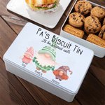 Scatola di biscotti in metallo personalizzata con gnomo natalizio nano