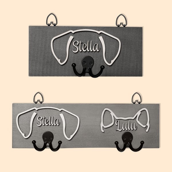 Personalised Wooden Dog Ears Leash Holder with Name and Hook Wall Decor Birthday Housewarming Gift for Dog Lover