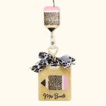 Personalized Glitter Leopard Print Pencil Apple Rainbow Beaded Lanyard and Bag Tag Set Back to School Appreciation Gift for Teacher