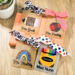 Personalized Glitter Leopard Print Pencil Apple Rainbow Beaded Lanyard and Bag Tag Set Back to School Appreciation Gift for Teacher