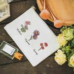 Trousse de Maquillage Personnalisée avec 1-10 Noms et Fleurs de Naissance Cadeau Anniversaire Fête des Mères pour Femme
