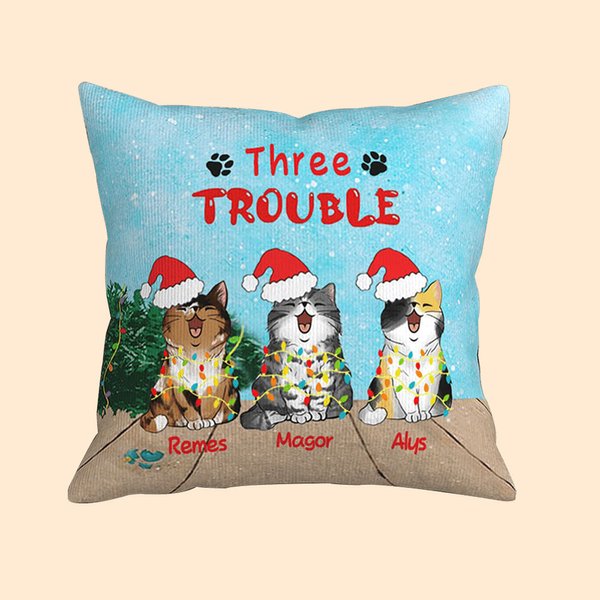 Gepersonaliseerde Cat Kerstmis Ondeugende katten met kerstmuts Kussenhoes voor kerstcadeaus kattenliefhebbers