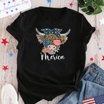 T-shirt personnalisé de la fête de l'Indépendance avec drapeau américain Highland Cow Chemise amusante du 4 juillet