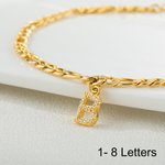 Personalizada ajustable Figaro tobillera con 1-8 Plata Letra Corazón Charm Cristal Iniciales Joyería Cumpleaños Aniversario Regalo para Mujeres