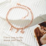 Personalizada ajustable Figaro tobillera con 1-8 Plata Letra Corazón Charm Cristal Iniciales Joyería Cumpleaños Aniversario Regalo para Mujeres