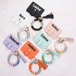 Personalized Keychain Leather Wallet With Wristlet Beaded Bracelet
