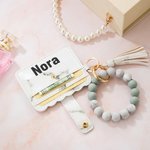 Personalized Keychain Leather Wallet With Wristlet Beaded Bracelet