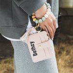 Personalized Keychain Leather Wallet With Wristlet Beaded Bracelet