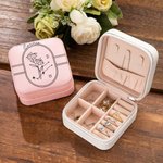 Personalized Leather Name Birth Flower and Zodiac Jewelry Box for Women Girls