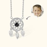 Personalised Dreamcatcher Photo Projection Sterling Silver Necklace with I Love You in 100 Languages Anniversary Birthday Gift for Women