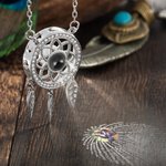 Personalised Dreamcatcher Photo Projection Sterling Silver Necklace with I Love You in 100 Languages Anniversary Birthday Gift for Women