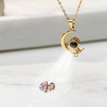 Personalized 100 Languages I love You Projection Moon and Astronaut Necklace Photo Projection