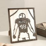 Cadre en bois avec vue de dos d'un joueur de football Décoration de maison personnalisée