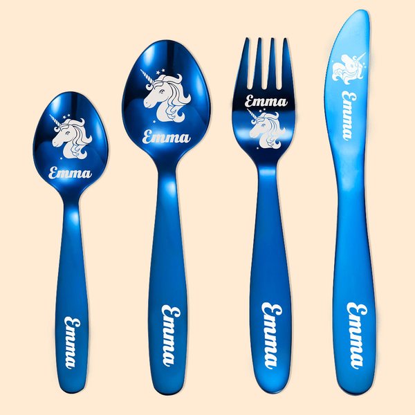 Set de Cubiertos Personalizados Fantasía Unicornio Regalo para Niños
