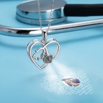 Personalised  Heart Stethoscope I Love You in 100 Languages Photo Projection Necklace 925 Sterling Silver