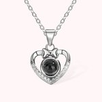 Personalized Bow Tie Heart Photo Projection Necklace with I Love You in 100 Languages