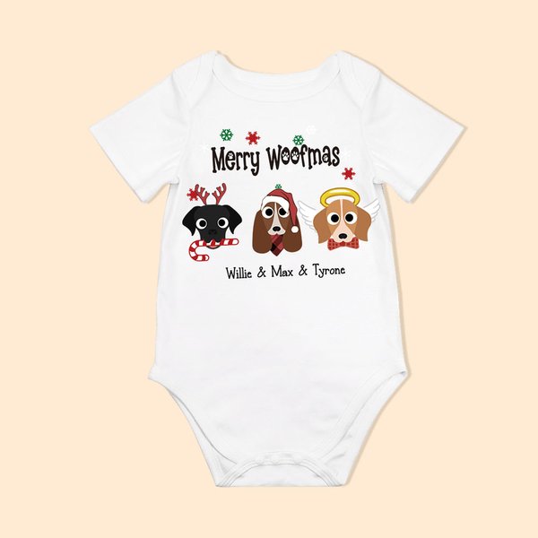 Gepersonaliseerde Vrolijke Hond Woefmas Cartoon Stijl Baby Onesie