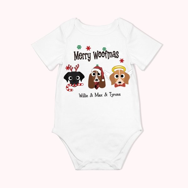 Personalized Merry Dog Woofmas Cartoon Style Baby Onesie