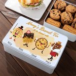 Scatola per biscotti personalizzata in metallo alimentare con nome e testo, con personaggi carini, regalo per la famiglia o per un amico