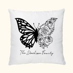 Housse d'Oreiller Personnalisée avec Nom et Fleur de Naissance Taie d'Oreiller Motif Moitié Papillon Moitié Fleurs Cadeau Anniversaire Fête pour Femme