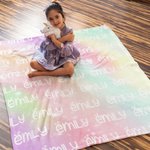 Personalised Cartoon Cute Font Fleece Blanket with Name and Gradient Colour High Quality Super Soft Home Decor Birthday Gift for Kids