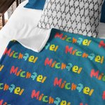 Personalised Cartoon Cute Font Fleece Blanket with Name and Gradient Colour High Quality Super Soft Home Decor Birthday Gift for Kids