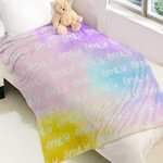 Personalised Cartoon Cute Font Fleece Blanket with Name and Gradient Colour High Quality Super Soft Home Decor Birthday Gift for Kids