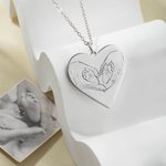 Collier avec Empreinte Digitale et Photo Personnalisés Collier Gravé en Coeur Cadeau de Souvenir d'Anniversaire pour Elle