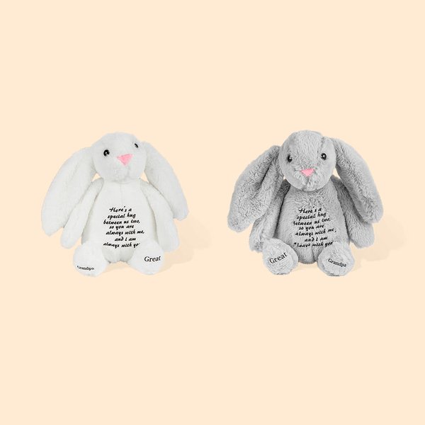 Personlig mjuk bomull fylld kanin plysch trösta leksak med text påsk Keepsake present till barn