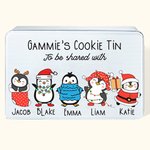 Personalized Cute Christmas Penguin Characters Metal Biscuit Tin