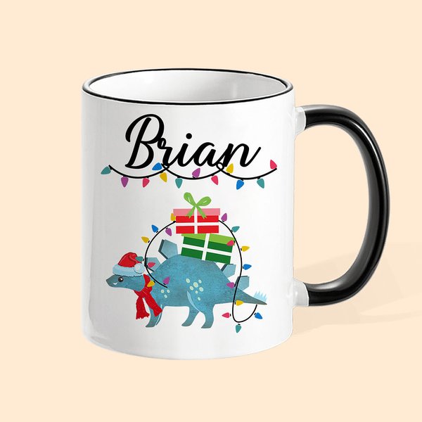 Taza esmaltada personalizada de Navidad Dinosaurio