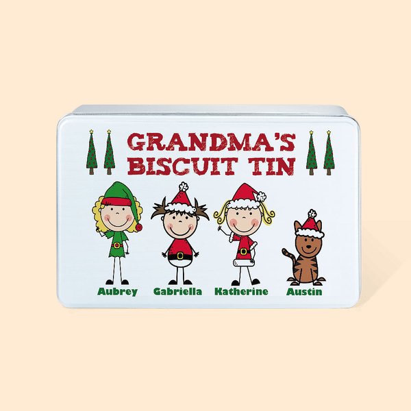 Personalised Christmas Stick Family Clip Art Metal Biscuit Tin