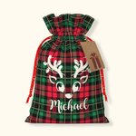 Personalisierte Lovely Reindeer Weihnachten Plaid Geschenk Tasche mit Tags für Weihnachtsdekoration