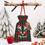 Personalisierte Lovely Reindeer Weihnachten Plaid Geschenk Tasche mit Tags für Weihnachtsdekoration