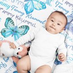 Personalized Watercolor Butterflies Anti Pilling Fleece Blanket with Names Colorful Home Decoration Birthday Gift for Her