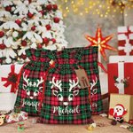 Personalisierte Lovely Reindeer Weihnachten Plaid Geschenk Tasche mit Tags für Weihnachtsdekoration