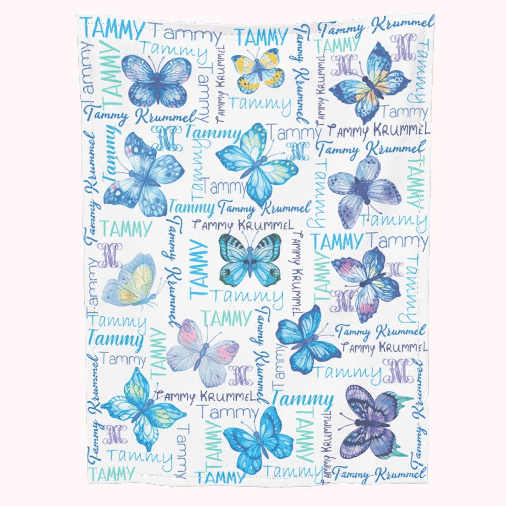Mariposas de acuarela personalizadas Manta polar antipilling con nombres Decoración colorida para el hogar Regalo de cumpleaños para ella