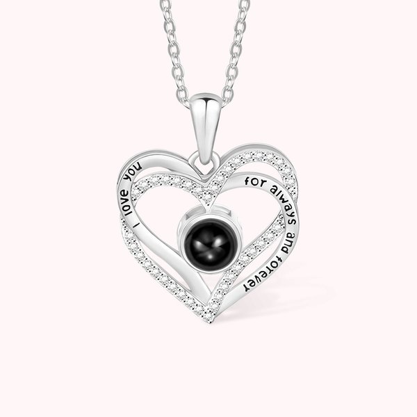 Personalised 100 Languages Photo Projection Necklace with Heart Pendant