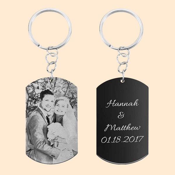 Miesten Photo KeyChain Musta Titanium teräs