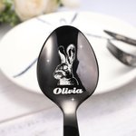 Personalisiertes Besteck Set aus Edelstahl von Lebensmittelqualität mit Namen und Niedlicher Hase Kaninchen Ostern Geburtstag Geschenk für Kinder